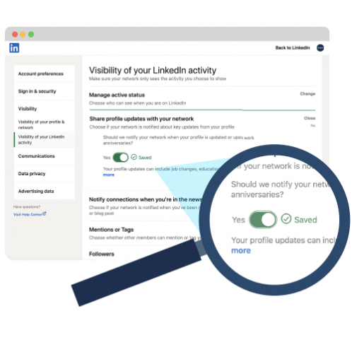 Turn on profile visibility Linkedin
